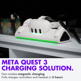 Tilted Nation Oculus Quest 3 Charging Dock - Fast Magnetic Charging with Rechargeable Controller Batteries - 3 Docking Station - 12 RGB Modes - VR 3 Accessories for Organization