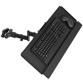 STANDOPIA Pole Mount Keyboard Tray - Universal 26 Inch Platform for Keyboard and Mouse, Fits 1.1”–2.4” Poles, Rotation & Tilt Ergonomic Steel Mount Platform with Cable Management, Black