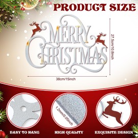 Maitys 15 x 10.8 Inches Large Metal Christmas Hanging Sign Merry Christmas Word Sign Rustic Metal Christmas Letters Wall Decor for Indoor Outdoor Yard Party Ornaments (Silver)