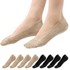 Soleeya 8 Pairs No Show Lace Socks Women Non Slip Shoe Liners for Women Girls, Ultra Low Cut Liner Boat Socks Invisible Ladies for Sneakers High-Heel Shoes (UK, Numeric, 6, Regular, Regular, b)