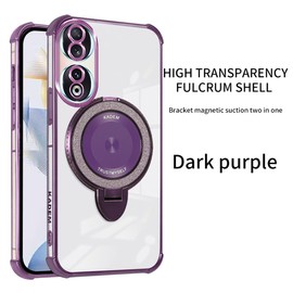 YUEQIAN Glitter Case for Honor 90, Ultra Thin Bling Sequins Ring Stand Women Girls Case, Sparkle Transparent Soft TPU Magnetic Holder Shockproof Cover. Purple