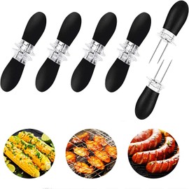 Pack of 10 Corn Holders in Stainless Steel, Corn on the Cob Skewers for BBQ and Kitchen, Rustproof Corn Pick, Fruit Forks, Black Corn Holder