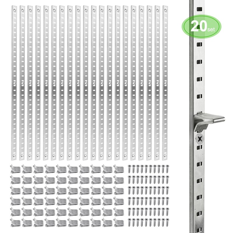 Bueyfolt 20 Sets 17 Inch Pilaster Shelf Brackets, Adjustable Mortise
