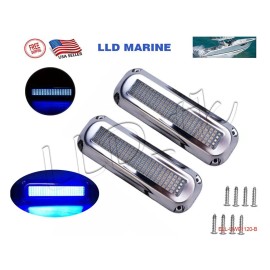 LLD_TK 120 Blue LED Underwater Light Boat Marine Yacht Stainless Steel Transom 2 PCS