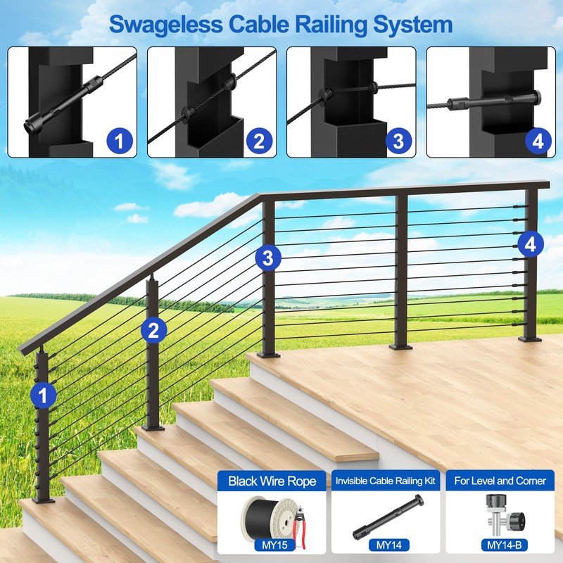 PLANTOP 10 Pack 1/8" Swageless Cable Railing Kit, T316 Stainless