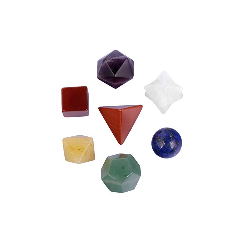 mookaitedecor 7 Chakra Crystal Platonic Solids Sacred Geometry Set, Polished