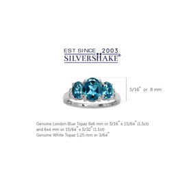 Silvershake 2.6 Carat 3 Stone Genuine Oval Shape London Blue Topaz White Gold Plated 925 Sterling Silver Ring Size 8