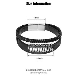 Hamoery Leather Bracelet for Men Braided Stainless Steel Bracelets Gift for Him Dad Husband Boyfriend Brother Son Grandson