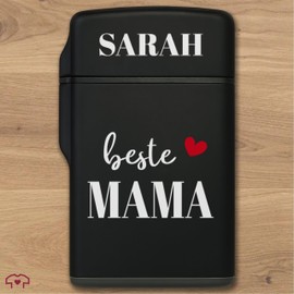 Feuerzeug Beste Mama Geschenk Muttertag personalisiert I Mami Geschenk Mutter I Muttertagsgeschenk Sturmfeuerzeug Mütter - 6,5 x 4 cm - Schwarz