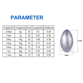 FANGBLUE Plomo de pesca con forma de huevo de plomo de 1.4 oz (40 g) ovalado para pesca de lubina, pesca de peso para agua salada, agua dulce (10 unidades, 40 g)