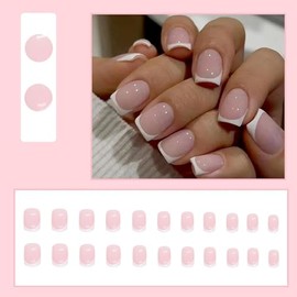 Uñas Francesas con Punta a Presión 24 Piezas de Uñas Cuadradas Cortas Rosas