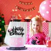 Black Glitter Minnie Inspired Happy Birthday Cake Topper with Pink