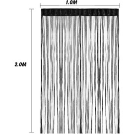 String Curtain Panels Door Fly Screen Room Divider Net Hanging Glitter Curtains,Decorative Tassel Ribbon Strip Silver Screen for Living room,Bedroom,Party Events (Black, 39" x 79")