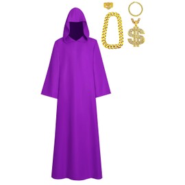 Wandamaga Adult Men Shadow Wizard Money Gang Costume Robe Cape Red/purple/green (M, purple)