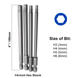 16pcs 1/4" Hex Shank 100 mm/4 Inch Long Magnetic Screwdriver Bits Set, Hex Head Allen Wrench, Long Screwdriver Bits, Screwdriver Bit Sets, Cross Phillips & Flat Head Slotted Tip Bit Hex Bit Set