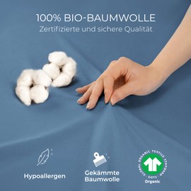 Dreamzie Premium Fitted Sheet 80 x 200 cm Blue, Fitted Sheet Made from 100% Jersey Organic Cotton, 150 g/m² - Oeko-Tex