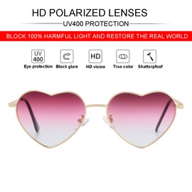 JOVAKIT Polarized Heart Sunglasses for Women Fashion Lovely Style Metal Frame UV400 Protection Lens, C1 Gold/Gradient Red, lenswidth