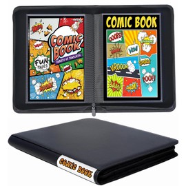 Comic Book Binder, 24+ Pockets Comic Book Storage Album, Premium PU Leather Comics Binder Fit for Comic Books Black