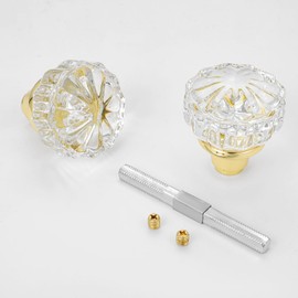 ToPToToo Glass Door Knobs Interior, Old Style Door Knob Replacement, Vintage Crystal Door Knobs, Antique Mortise Door Knobs, Polished Brass Finish