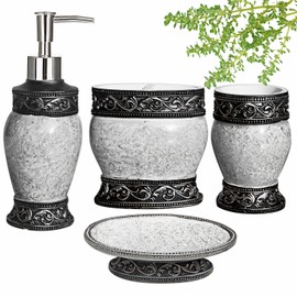 Bathroom Decor Accessories Set,4 PCS Including Soap Dispenser, Toothbrush Holder,