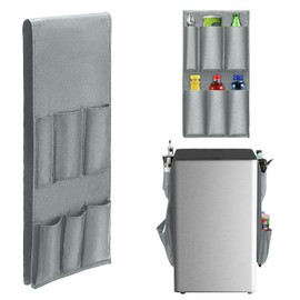 Dorm Mini Fridge Organizer, 10 Pockets Top of Fridge Storage Organizer, Flatware Dorm & Office Over the Refrigerator Double Side Caddy Organization Waterproof Storage for Spice Paper (Grey)