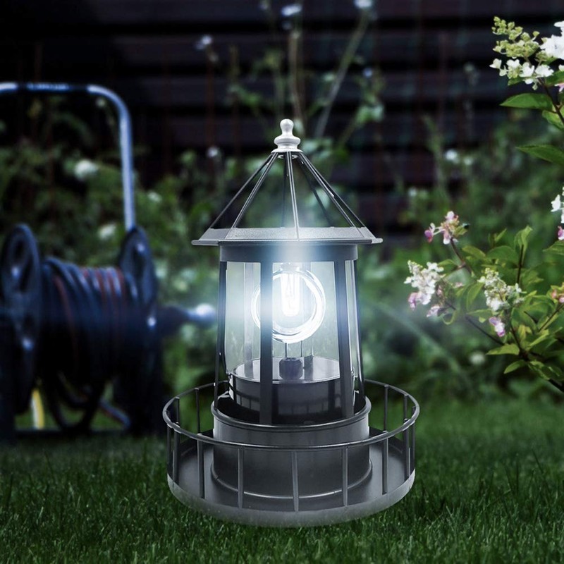 Hyuduo LED Solar Rotating Lighthouse Light Pillar Lights Solar Garden