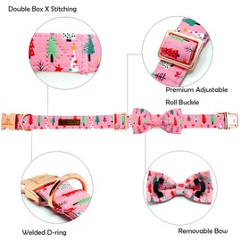 Lionheart glory Dog Bow Collar Christmas Tree Pink Dog Collar for Small Dogs Adjustable Soft Durable Girls Collars with Bow Tie Pet Collar Bows Pet Gift