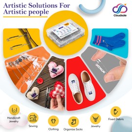 CLOUDSALE 100 Pack Safety pins - 4 Assorted Small Sizes, (17mm, 20mm, 25mm, 31mm), Nickel Plated Rust Resistant Steel. Sharp Edged Pins with Clasp. for Arts & crafts, Clothing, Sewing, and Dressmaking