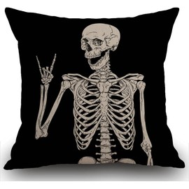 ZFENGYYUAN Skull Human Skeleton Linen Cushion Cover Human Skeleton Posing home Decor Throw Pillow Case Pillowcase Couch Livingroom Sofa Bed 18x18 Inches
