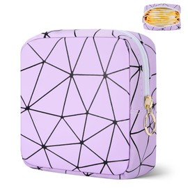 Likesing Period Bag for Tampon, Leather Sanitary Napkin Storage Bag for Girls Womens, Portable Sanitary Napkin Period Pad Pouch Bag for Purse, Small Make Up Bags(Purple)