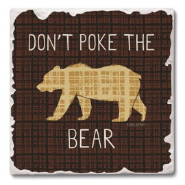 Thirstystone Poke The Bear Single Tumbled Tile Stone Coaster with Protective Cork Backing Manufactured in The USA 4" Square, Artistic, Easily Wipes Clean