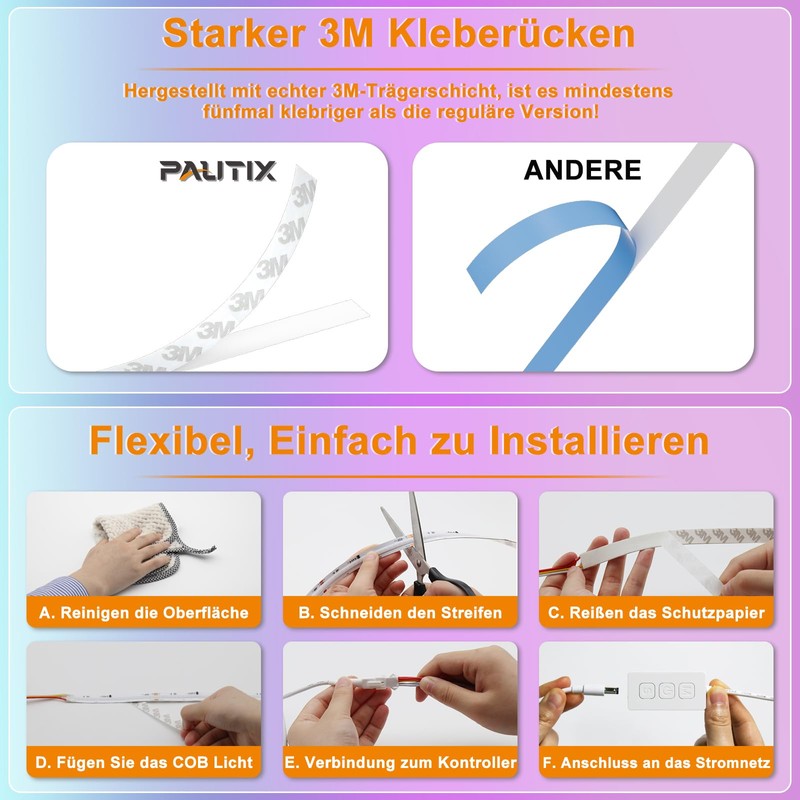 PAUTIX WiFi RGB Smart IC COB LED Strip Kit, 5