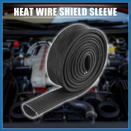 A ABSOPRO Fiberglass Heat Wire Shield Sleeve Heat High Temp Shield Adjustable Heat Shield 3.2ft 10mm 3/8" Black for Car Wire Protection Item Replacement