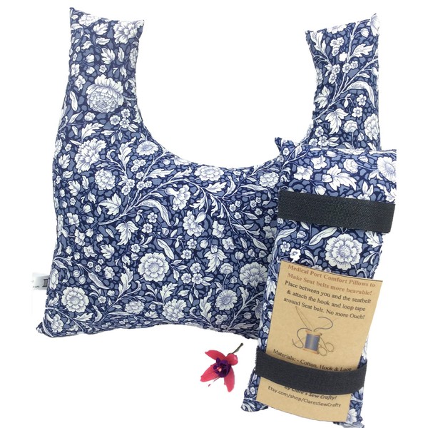 VARIOUS Patterns Customisable 10"x9" Underarm Single Mastectomy Lumpectomy Augmentation Gift Set +6" Seatbelt Pad, Breast Cushion Pillow SLNB Top Surgery (Navy Floral)