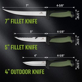 Mossy Oak 3-Piece Fishing Fillet Knife Set with Protective Sheath, Stainless Steel Filet Knives with Non-Slip Handle, Bait Knife for Filleting and Boning (Military Green)