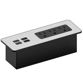 Kable Kontrol Recessed Power Strip Kit with Fast Charging 2 PD65W USB-C Ports, 2 USB-A ports, 3 Power Desk Outlets, Replaceable Silver Finish Panel Plate Flush Mount Furniture Charging Station Grommet