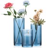 Set of 3 Blue Clear Hurricane Candle Holder Glass Cylinder