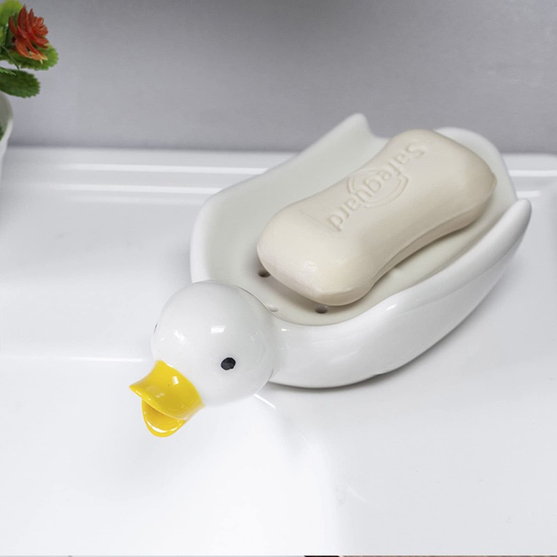 Jaugufiy Ceramic Duck Soap Tray Drain Soap Holder Soap Dish