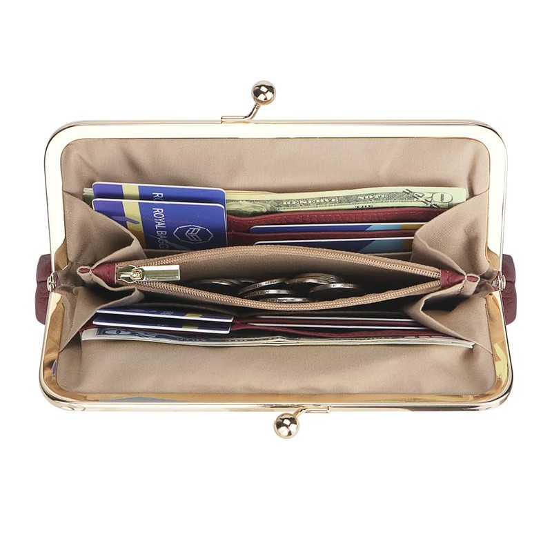 Royal Bagger RFID Kiss Lock Wallet, Solid Colour Multi-Card Slots
