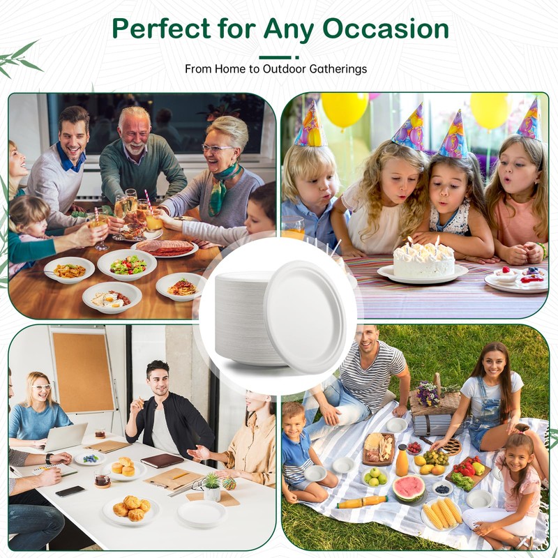 OasisSN [7 Inch, 128-Pack Compostable Paper Plates, Heavy-Duty Biodegradable Disposable
