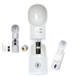 Botella de agua portátil todo en uno para perros, dispensador de comida, dispensador de bolsas para excrementos, contenedor para comida seca/húmeda de 200 ml, botella de agua de via