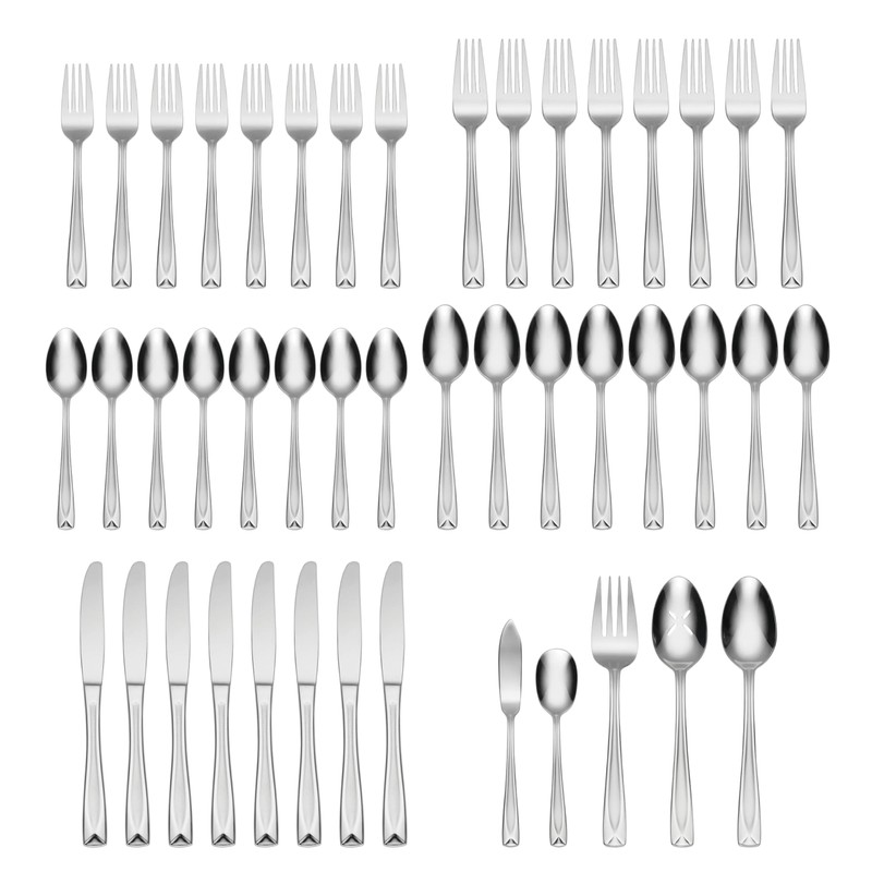 Oneida Satin Lincoln 45 Piece Everyday Flatware Set, Service for