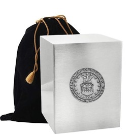 Touch4me's Silver Cremation Urn Box with Applique - Metal Cremation Urn for Adult - Handcrafted Funeral Urn for Ashes - Metal Cremation Urn- Great Deal Free Bag (Department of The Air Force)