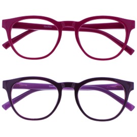 OPULIZE-Paquete de 2 gafas de bloqueo de luz azul Blu, color rosa, morado, para juegos de ordenador, antideslumbrantes, para hombre y mujer, BB545 +0,00
