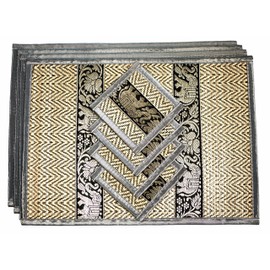 Hand-Woven Wicker Reed Placemats Coaster Set Alternative to Plastic Heat Resistant Thai Style Durable Easy to Clean for Dining Table Set of 4 (Medium, Grey)