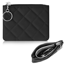 Ymapinc Coin Purse for Women Small Coin Pouch Mini Zipper Pouch Black Rhombus PU Leather Portable Zippered Mini Bag with Keyring for Women Girls Men
