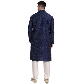 SKAVIJ Men's Art Silk Printed Kurta Pajama Set Mandarin Collar Ethnic Motifs Party Dress (KP080blue_Blue_S)
