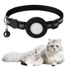 Voarge Airtag Cat Collar, Integrated Cat Collar Airtag with AirTag Holder and Bell, with Airtag Case, Quick Release, Bell, Adjustable for Cats Kittens, Black