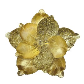 FOERPL 10 Pcs Large Christmas Flowers, Glitter Christmas Flowers 10in Gold Artificial Magnolia Flower Ornaments Fold Floral for Christmas Tree Decorations Xmas Tree New Year Party Wedding Centerpiece