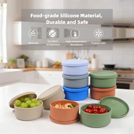 XU&PEIQI 24oz Silicone Food Storage Containers,Round Bowls with Lids - Meal Prep Containers for Kitchen Serving, Salad & Lunch - Airtight, Microwave/Fridge/Dishwasher Safe, BPA-Free (Beige，1PACK)